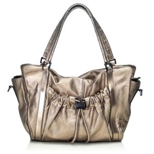 Vintage Burberry Gold Metallic Leather Satchel Golden